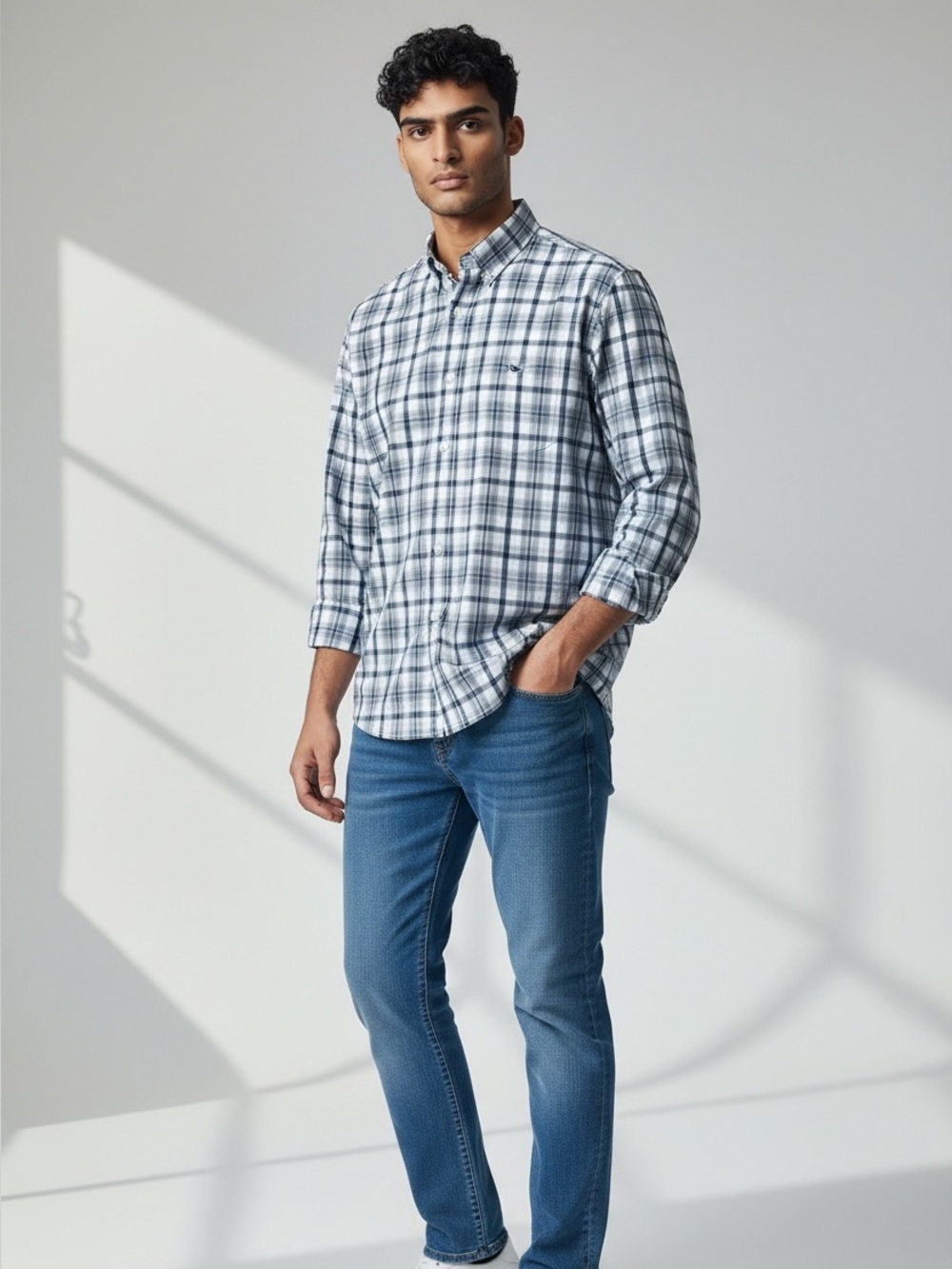 Vineyard Vines Navy and White Plaid Button-Down Shirt